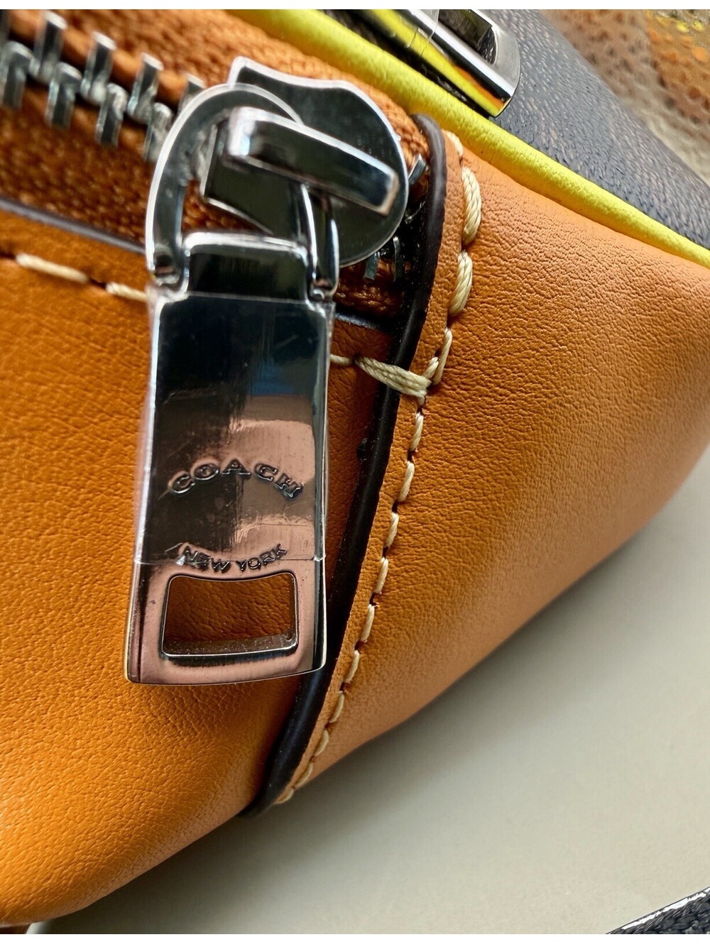 NEW Coach Signature Belt Bag Fanny Pack Crossbody Neon Yellow Orange Trim No Tag - Picture 10 of 15